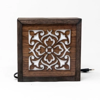 Square Wooden Table Lamp with Islamic Geometric Patterns - Floral