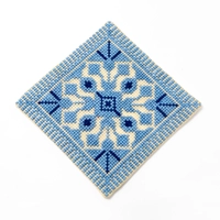Set of Two Embroidered Coaster - Blue