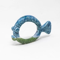 Set of Six Glazed Ceramic Fish Shaped Napkin Rings