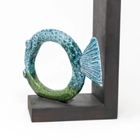 Circular Glazed Ceramic Bookend with Wooden Stand - Half Tail