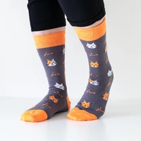  جوارب قطنية لون سكني وبرتقالي برسومات وجوه قطة