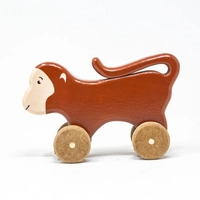 Wooden Monkey Toy on Wheels