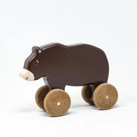 Wooden Toy Bear on Wheels