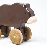 Wooden Toy Bear on Wheels