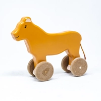 Wooden Toy Lioness on Wheels