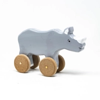 Wood Rhino Toy on Wheels