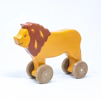Wooden Lion Toy on Wheels