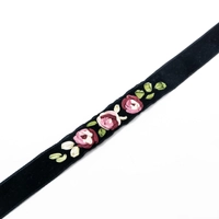 Floral Black Embroidered Necklace - Pink