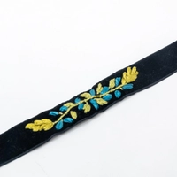 Floral Black Embroidered Bracelet - Yellow & Blue