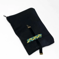 Black Embroidered Sewing Kit Bag - Light Green