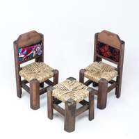 Set of Wooden Decorative Chairs and Side Table