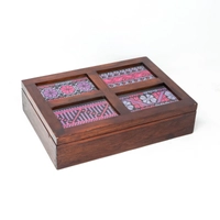 صندوق هدايا خشبي بأربعة أقسام - بني غامق نقشة 1