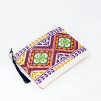 Rectangle Embroidered Makeup Bag - Multi Colors - Blue