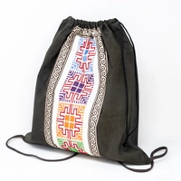 Canvas Drawstring Backpack Decorated with Heritage Embroidery ​ - Beige