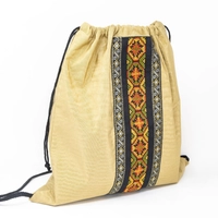 Canvas Drawstring Backpack Decorated with Heritage Embroidery ​ - Beige