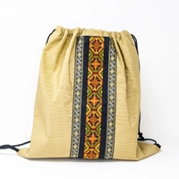 Canvas Drawstring Backpack Decorated with Heritage Embroidery ​ - Beige