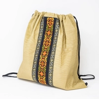 Canvas Drawstring Backpack Decorated with Heritage Embroidery ​ - Beige
