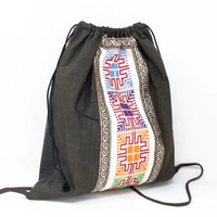 Canvas Drawstring Backpack Decorated with Heritage Embroidery ​ - Beige