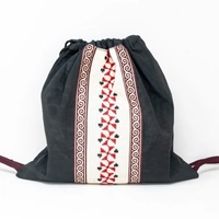 Canvas Drawstring Backpack Decorated with Heritage Embroidery ​ - Beige