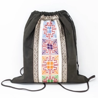 Canvas Drawstring Backpack Decorated with Heritage Embroidery ​ - Beige