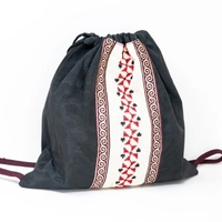 Canvas Drawstring Backpack Decorated with Heritage Embroidery ​ - Beige