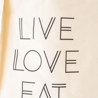 Printed White Tote Bag "Live, Love, Eat"