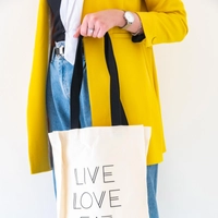 Printed White Tote Bag "Live, Love, Eat"