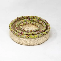 Natural Sisal Basket Bowl Set - Multi Colors - Yellow