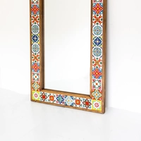 Wall Mirror of Wooden Frame Covered with Hand-Painted Ceramic Tiles
