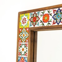 Wall Mirror of Wooden Frame Covered with Hand-Painted Ceramic Tiles