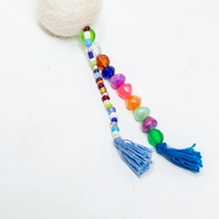 White Canvas Fabric Ball Key Chain with Tassels