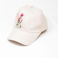 White Hand Embroidered Cap - Pink Floral Embroidery