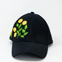 Black Floral Hand Embroidered Cap