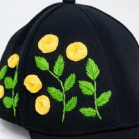 Black Floral Hand Embroidered Cap