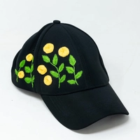 Black Floral Hand Embroidered Cap