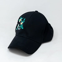 Black Embroidered Cap - Colorful Floral Embroidery