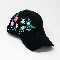 Black Embroidered Cap - Colorful Floral Embroidery