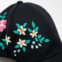 Black Embroidered Cap - Colorful Floral Embroidery