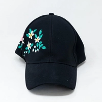 Black Embroidered Cap - Colorful Floral Embroidery