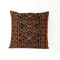 Upcycled Embroidered Cushion Cover - Multi Colors - Purple & Red