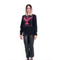 Black Blouse with Gaza Pink Embroidery - Small