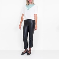 White T-Shirt with Turquoise Embroidery - Small