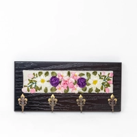 Wooden Floral Key Hanger - Many Designs - Light Pink