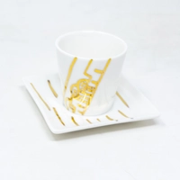 White Ceramic Turkish Coffee Set - Square Saucers