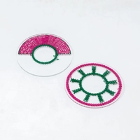 Round Embroidery Coasters Set Of Two - Red & Green