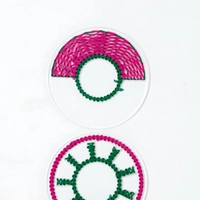 Round Embroidery Coasters Set Of Two - Red & Green