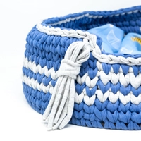 Open Crochet Cat Bed House - Blue & Gray