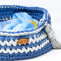 Open Crochet Cat Bed House - Blue & Gray