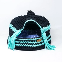 Closed Crochet Cat Bed House - Blue & Gray