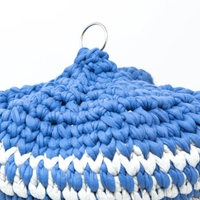 Closed Crochet Cat Bed House - Blue & Gray